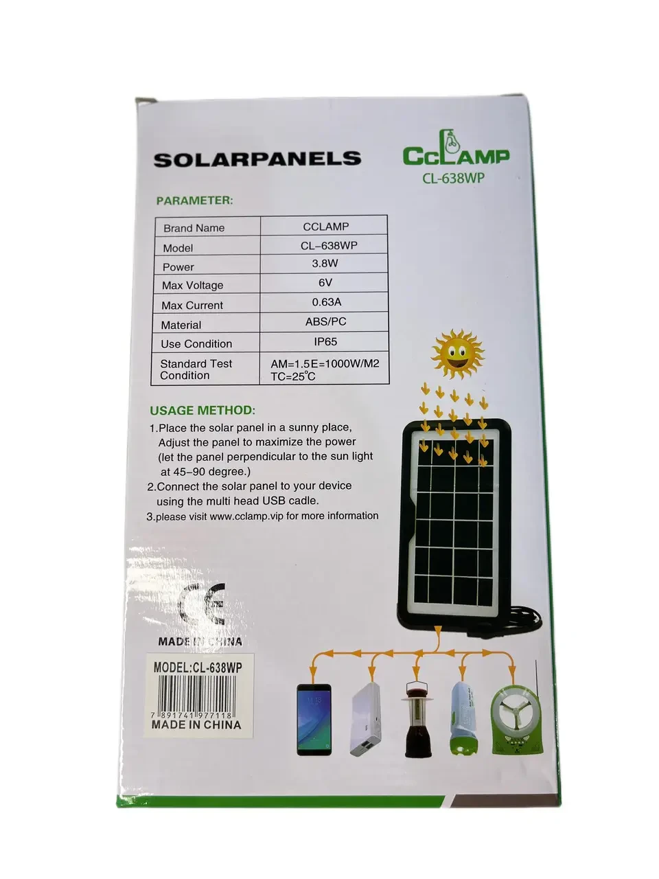 Портативная солнечная панель Cclamp CL-638wp 3.8W 6V IP65