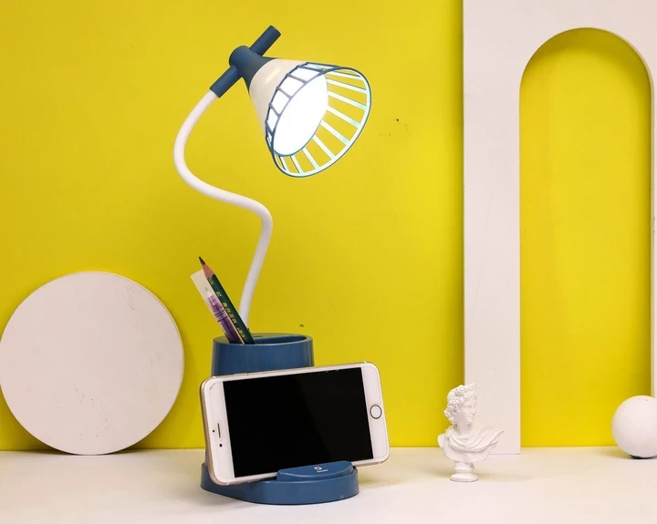 Лампа на гибкой ножке DESKTOP LAMP EL-2176  синий с функцией Powebank 1200mAh, держателем телефона