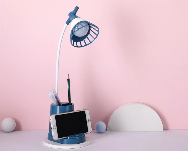 Лампа на гибкой ножке DESKTOP LAMP EL-2176 синий с функцией Powebank 1200mAh, держателем телефона