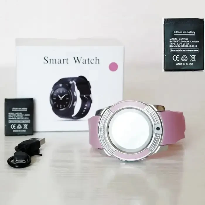 Часы Smart watch V8 розовый с камерой и sim-картой