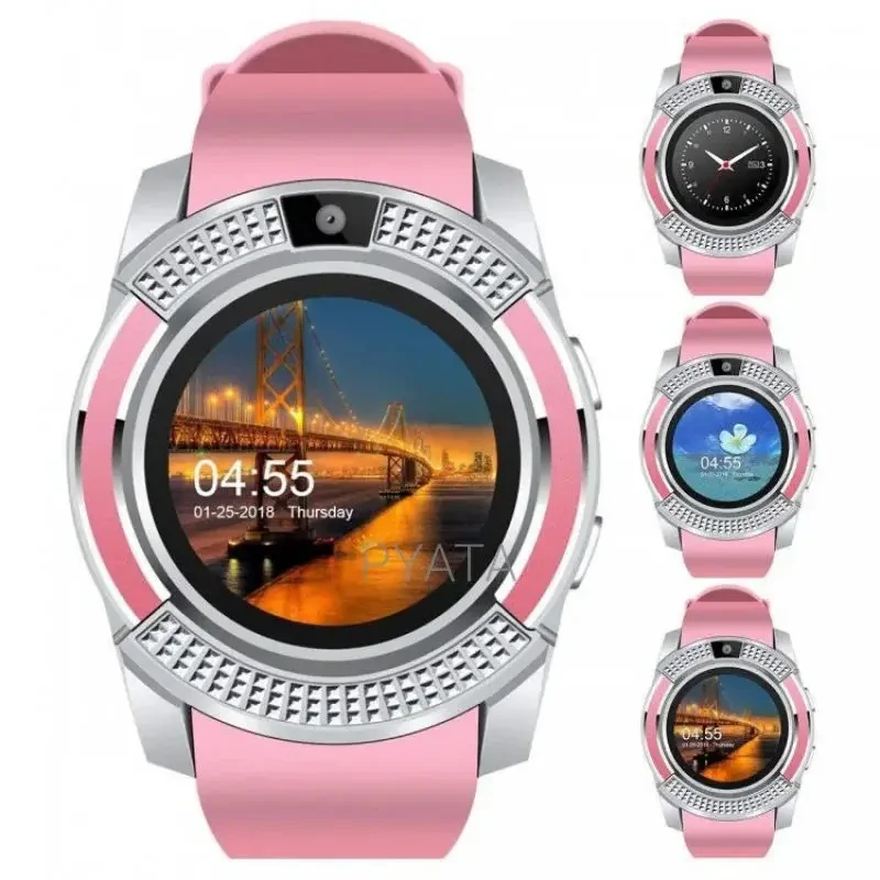 Часы Smart watch V8 розовый с камерой и sim-картой