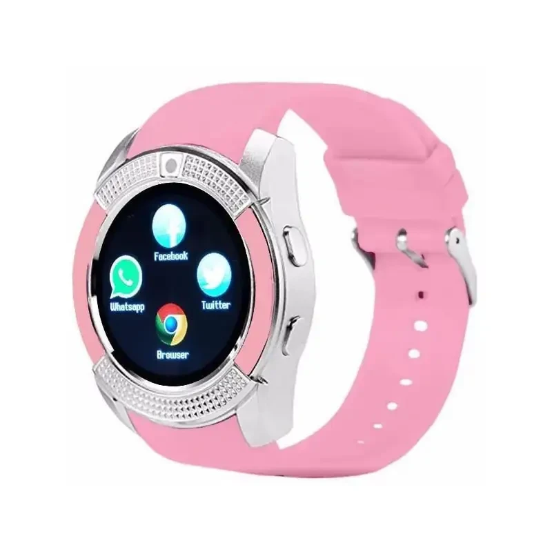 Часы Smart watch V8 розовый с камерой и sim-картой