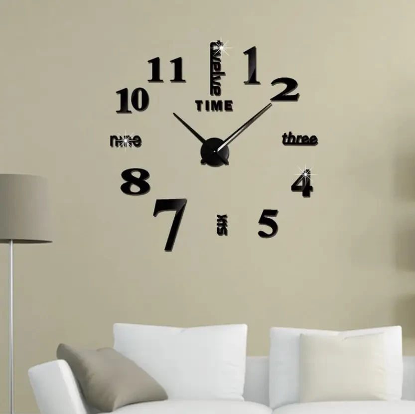 Великий настінний годинник Horloge 3D DIY кварц (Чорний) Безкаркасний годинник на стіну