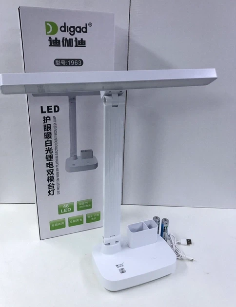 Мощная аккумуляторная настольная лампа Digad 1963 на 48 LED 5W (ЗАРЯДКА ОТ USB/СЪЕМНЫЕ АККУМУЛЯТОРЫ) Белая