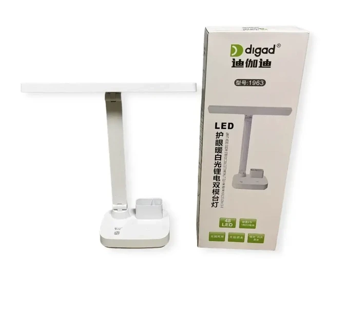 Мощная аккумуляторная настольная лампа Digad 1963 на 48 LED 5W (ЗАРЯДКА ОТ USB/СЪЕМНЫЕ АККУМУЛЯТОРЫ) Белая