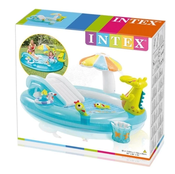 Детский надувной игровой центр Intex Аллигатор 201х170х84см с горкой и аксессуарами 57165