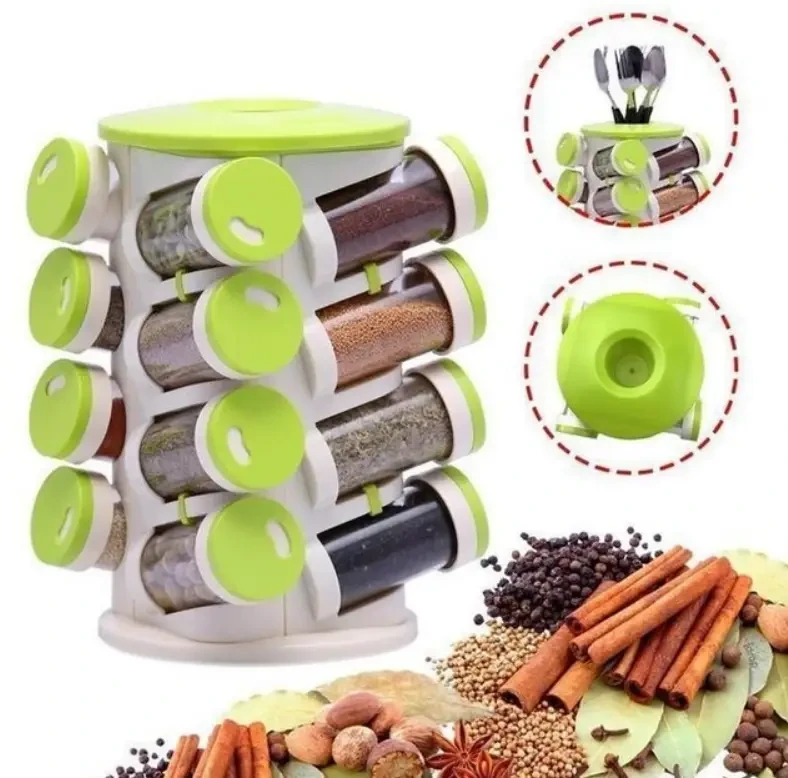 Органайзер ПЛАСТИК для специй кухонный вращающийся Spice Rack 16 в 1 Стойка для специй карусель