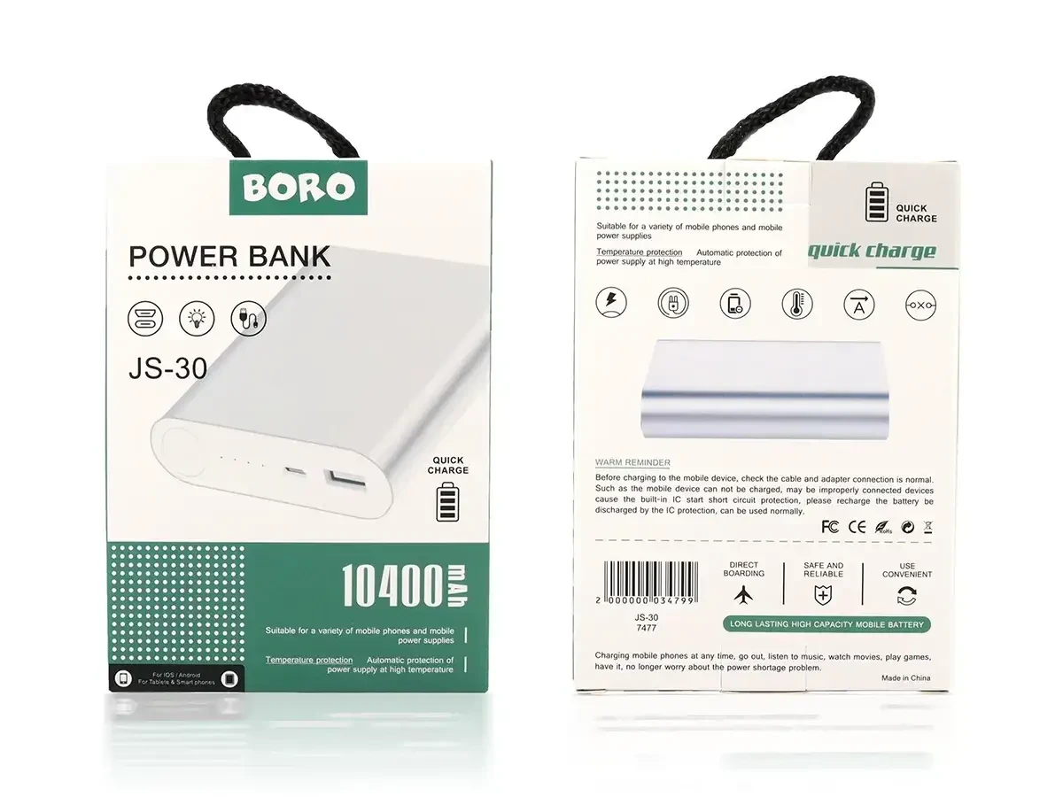 Универсальная мобильная зарядка Power Bank JS-30 Boro 10400 mAh серебристый