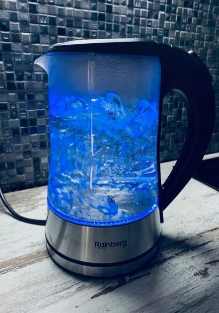 Стеклянный электрический чайник на 2 литра Rainberg RB704 с LED подсветкой 2200W Black