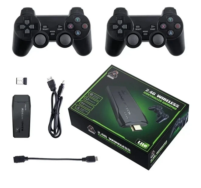 Игровая приставка M8 64gb Mini Game Stick 4K HDMI + 2 беспроводных джойстика, консоль для телевизора