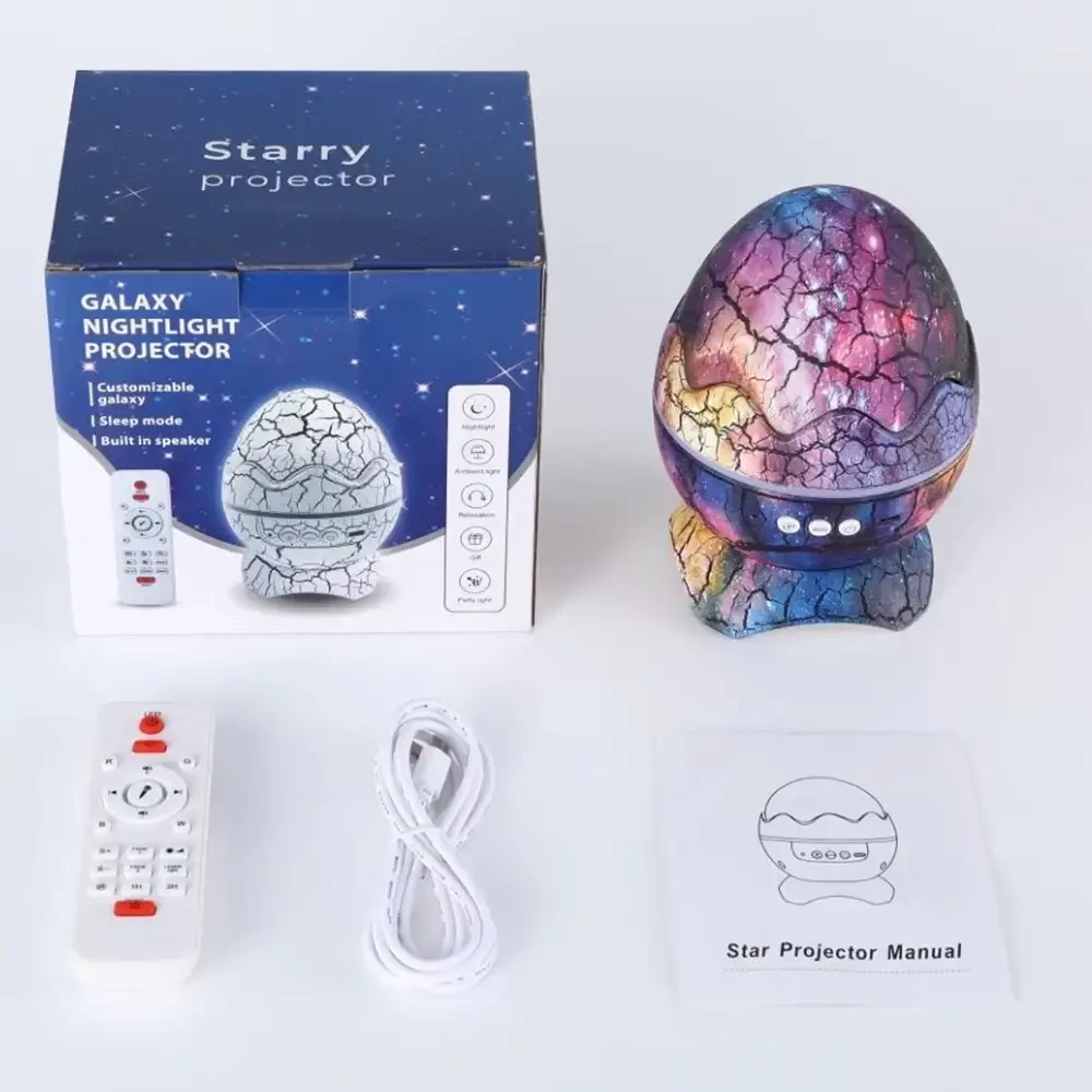 Проєктор галактики Яйце, нічник зоряного неба лазерний, з Bluetooth колонкою, пультом — Фіолетовий