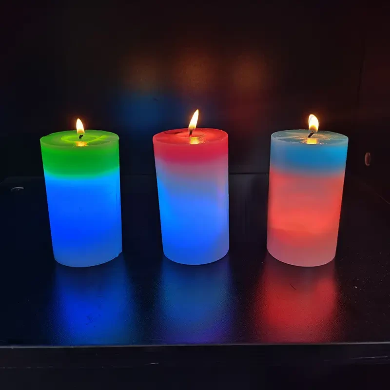 Декоративна воскова свічка з ефектом полум'я і LED-підсвіткою Candles magic 7 кольорів RGB