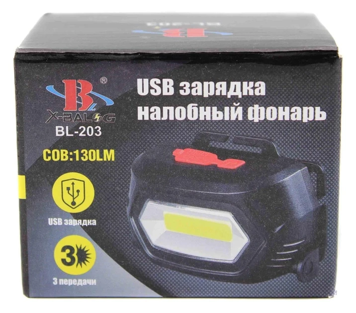 Фонарь налобный аккумуляторный Bailong BL 203 / 7568 COB MicroUSB Черный