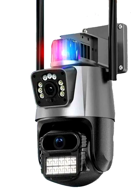 Уличная охранная поворотная WIFI камера Dual Lens Zoom 8MP сирена, зум, iCSee удаленным доступом онлайн
