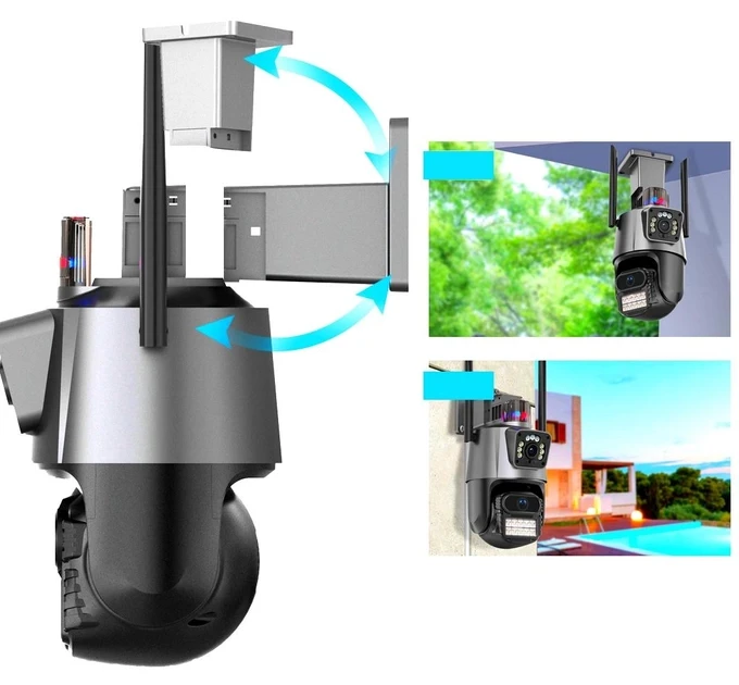 Уличная охранная поворотная WIFI камера Dual Lens Zoom 8MP сирена, зум, iCSee удаленным доступом онлайн