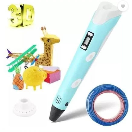 Крутая 3D-Ручка С Lcd Экраном 3Dpen Полный Набор Пластик И Трафареты Голубой