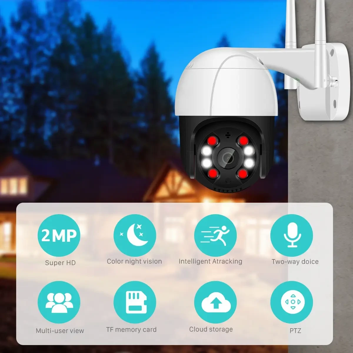 Уличная IP Wi-Fi PTZ-D4 камера Наблюдения Видеонаблюдения Купольная Поворотная IP66 бело-черная