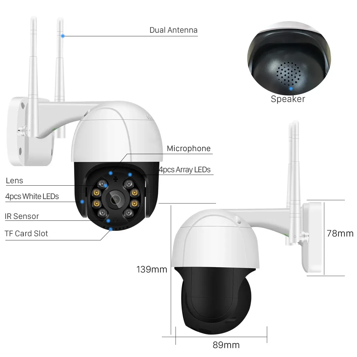Уличная IP Wi-Fi PTZ-D4 камера Наблюдения Видеонаблюдения Купольная Поворотная IP66 бело-черная