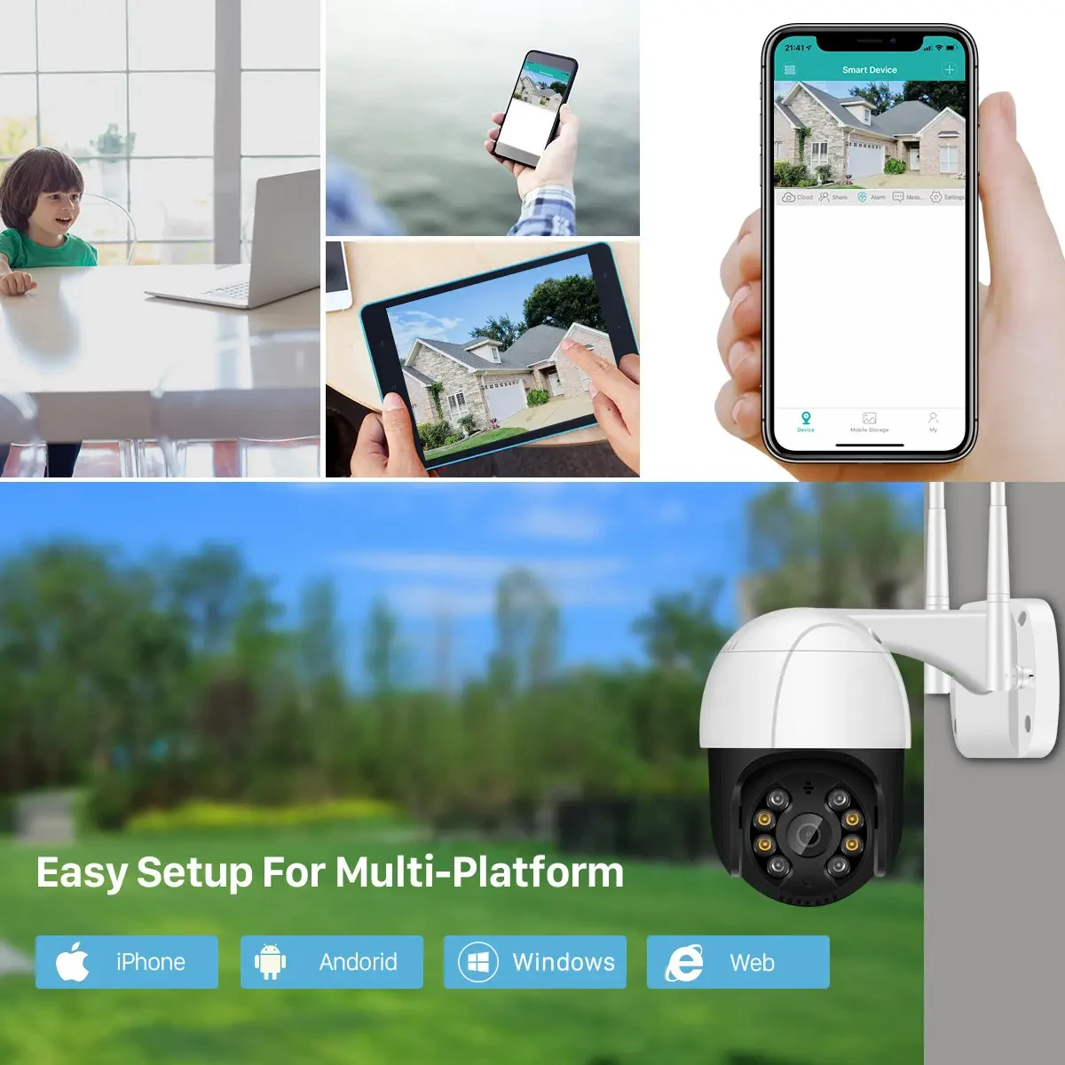 Уличная IP Wi-Fi PTZ-D4 камера Наблюдения Видеонаблюдения Купольная Поворотная IP66 бело-черная