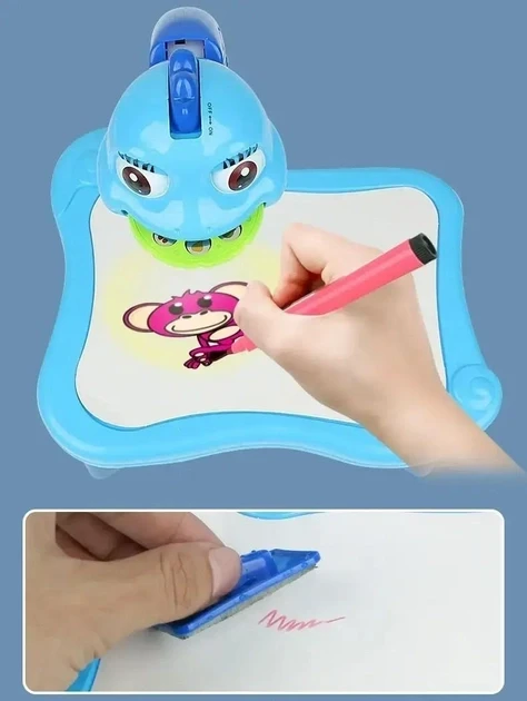 Детский столик проектор для рисования Projector Painting набор с проектором, 24 слайда, фломастеры Синий