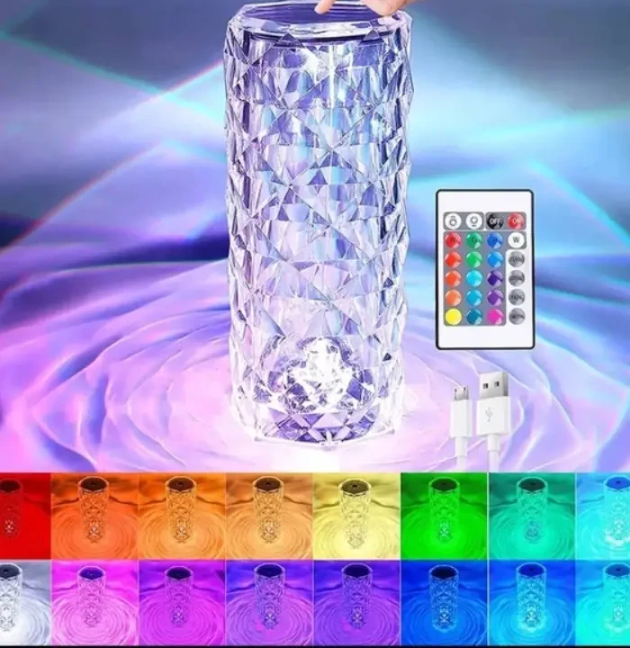 Настольная аккумуляторная лампа с пультом 22см ночник Роза с пультом RGB Crystal Rose.