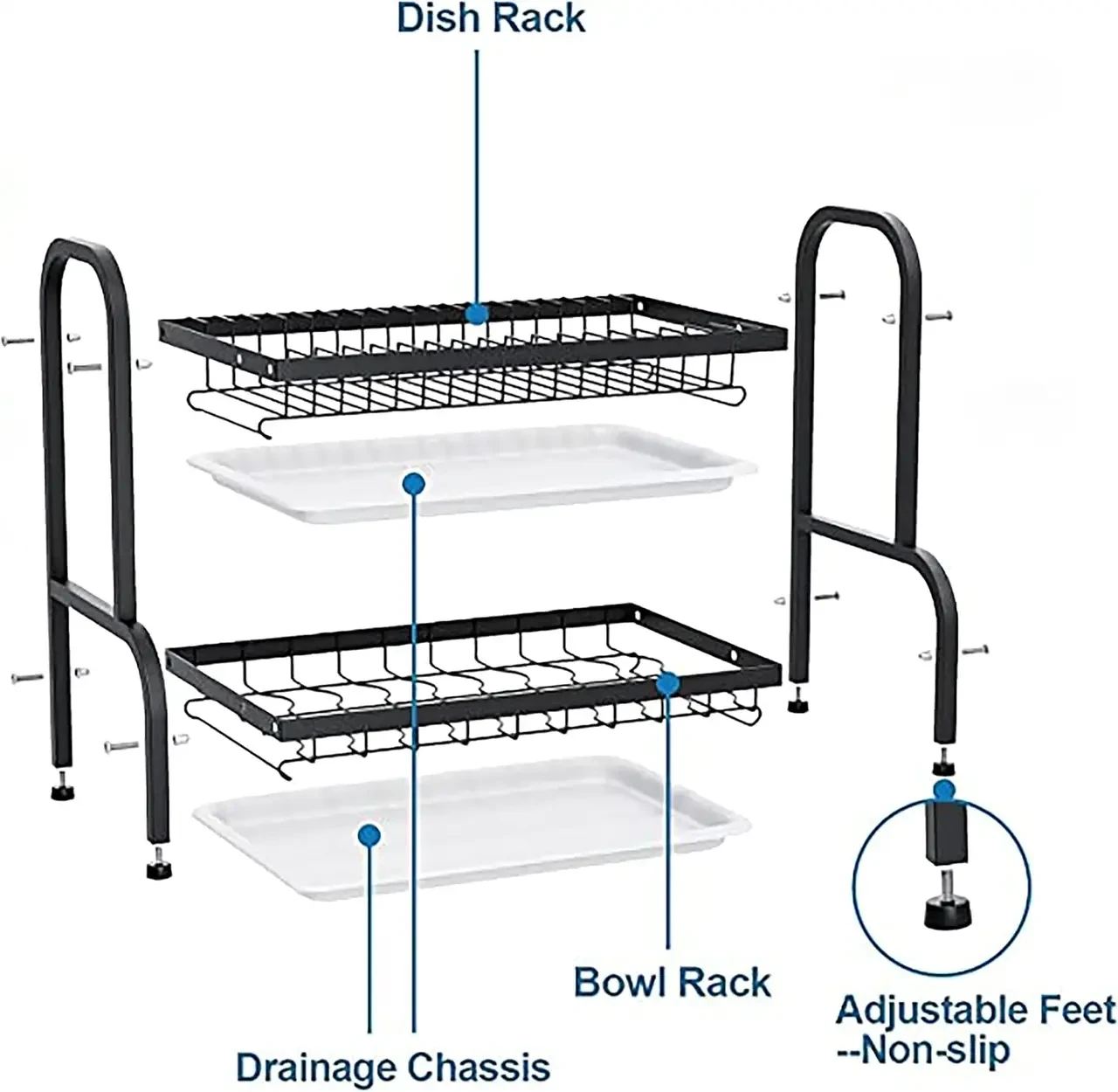 Органайзер для сушки и хранения посуды металл 2 яруса Bawl Rack (R2F-43см)