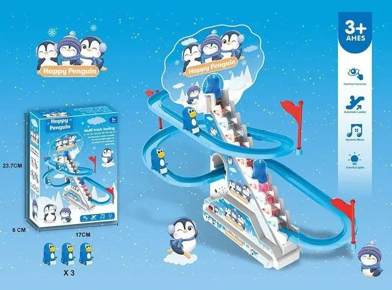 Музыкальная игрушка-трек пингвины на горке 3311 "Happy Penquim", синий с белым