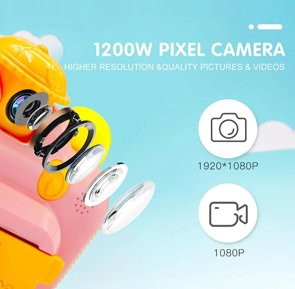 Детская камера 12 МП 1080P с функцией печати Детский фотоаппарат Розовый