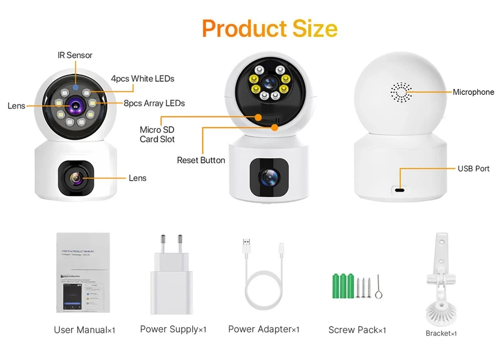 Домашняя камера видеонаблюдения WIFI 2DUAL LENS PTZ CAMERA APP:V380PRO 4MP