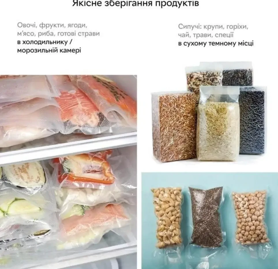 Вакуумні пакети для вакууматора 30х500 см у рулоні харчові для зберігання їжі продуктів