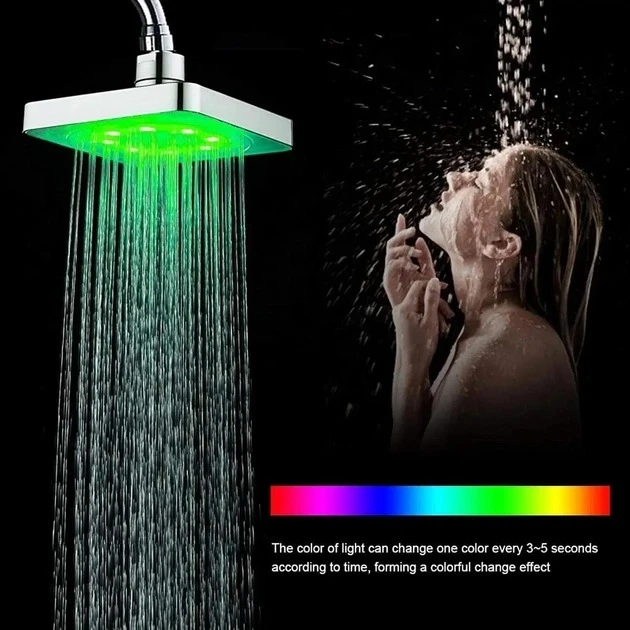 Лейка насадка для душа с LED подсветкой RGB светодиодная, квадратная 150 мм LED Shower head AND XL-902