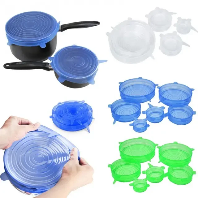 Набір багаторазових силіконових кришок для посуду 6 штук Super Stretch SILICONE Lids СЙЄ