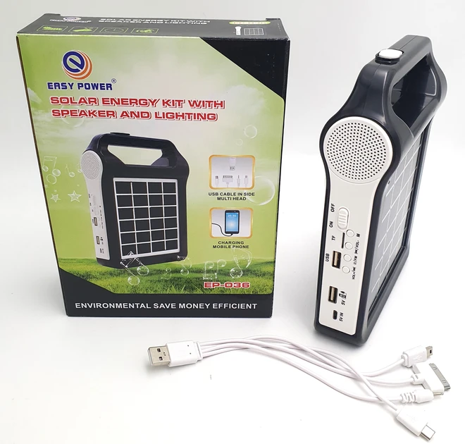 Радио-фонарь с солнечной панелью Bluetooth Power Bank станция 2400мА (съёмные 2*18650) EASY POWER EP-036