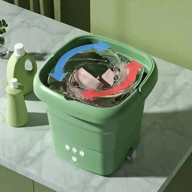 Складана пральна машина Folding Washing Machine силіконова складана стирання відро 7 л. Зелений