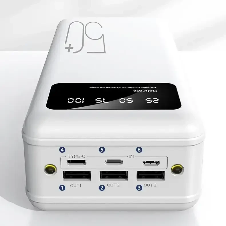 Повербанк power bank Viaking 50000 mAh YM-500  3 USB Type-C  с фонариком Белый