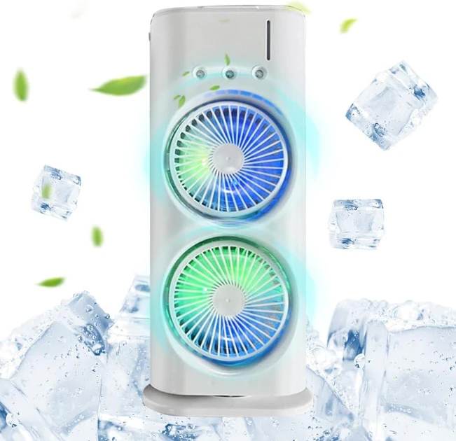 Вентилятор настольный двойной с охлаждением Double-ended Spray Fan LED подсветка 3 скорости пульт