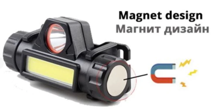 Ліхтар налобний акумуляторний із магнітом, 2 режими MA-101