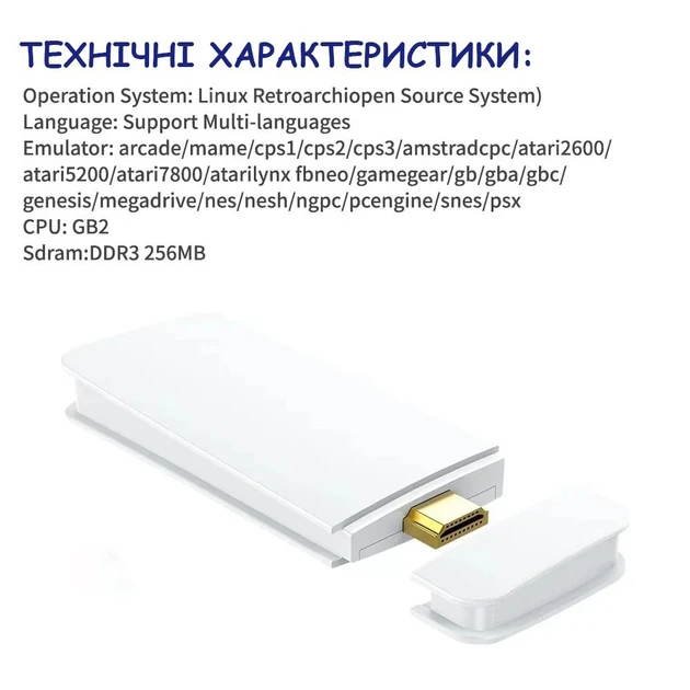 Игровая мини консоль HDMI M15 GAME STICK 4K 64GB 20000 бесплатных игр + два беспроводных контроллера белая PS1