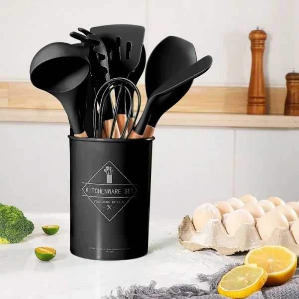Набір приладдя для кухні 12 предметів Kitchen Set, RD-1204 Кухонний набір у склянці Чорний