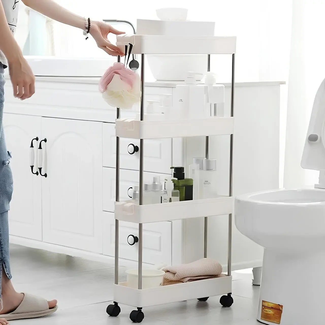 Етажерка на колесах 4 яруси (87×38×13 см), Bathroom Rack / Підлогова полиця-органайзер/ Стелаж-етажерка