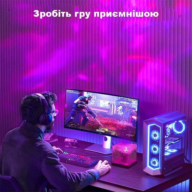 Нічник проєктор КУБ із проєкцією води Настільна RGB лампа з ефектом водяної хвилі