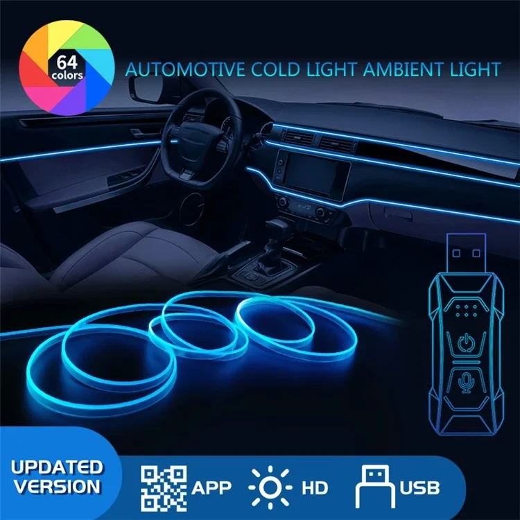 Підсвітка салону Ambient light Rgb, світлодіодна стрічка торпеди USB Bluetooth багатобарвна