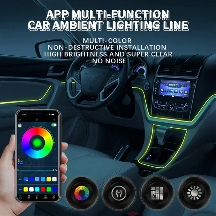 Підсвітка салону Ambient light Rgb, світлодіодна стрічка торпеди USB Bluetooth багатобарвна