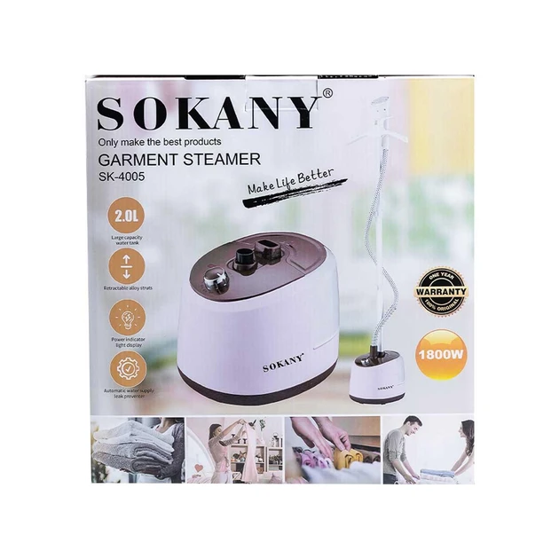 Напольный отпариватель для одежды SOKANY SK-4005 на 2 л, 1800 Вт, Белый