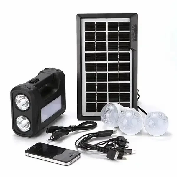 Солнечная станция с солнечной панелью и тремя лампочками GDLite YJ-8018 8017S с аккумулятором 4000 mAh