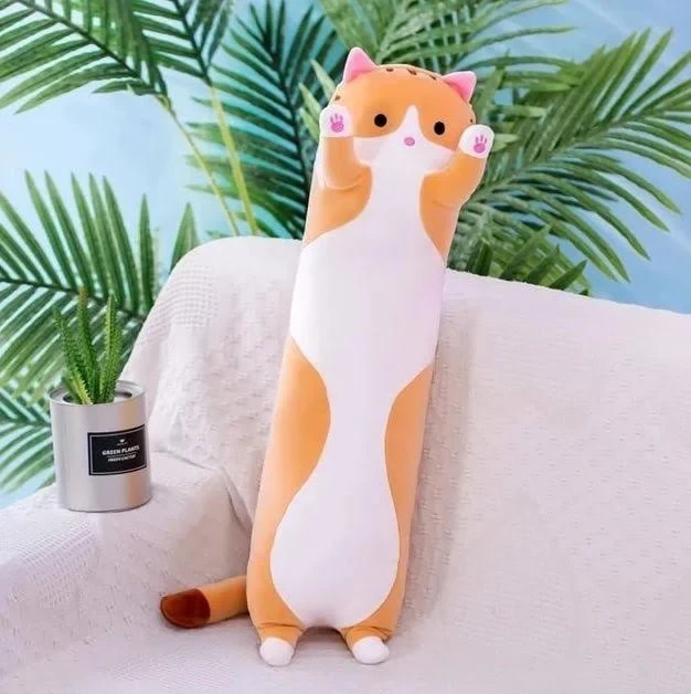 Игрушка детская Кот Батон 70 см Коричневый / Плюшевая игрушка подушка длинный котенок
