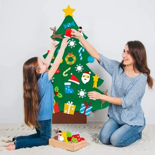 Детская Рождественская елочка с игрушками из фетра Chrismas Free Детская елочка на стену 95x70 см