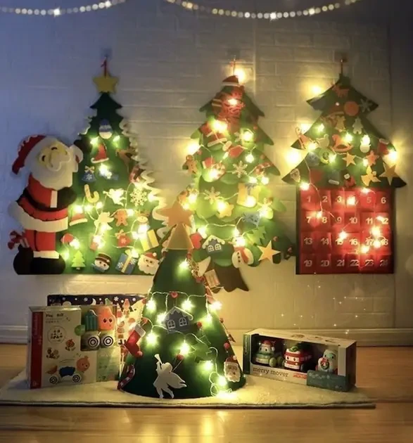 Детская Рождественская елочка с игрушками из фетра Chrismas Free Детская елочка на стену 95x70 см