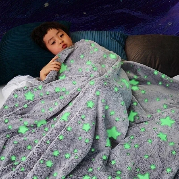 Светящийся теплый и нежный плед для детей и подростков 100x150 Magic Blanket Серый