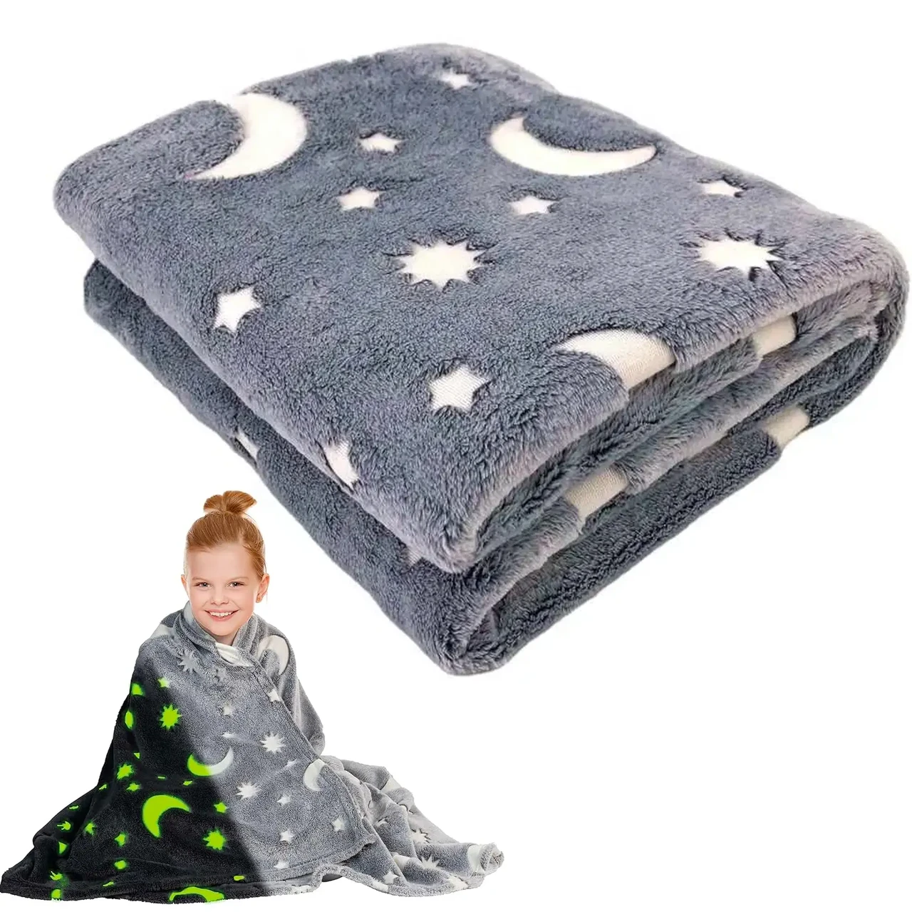 Светящийся теплый и нежный плед для детей и подростков 100x150 Magic Blanket Серый